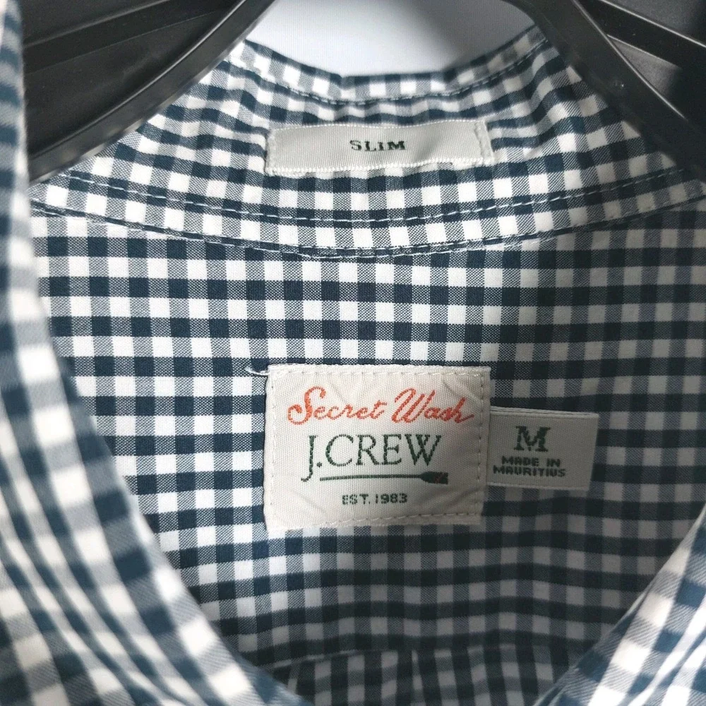J.Crew Secret Wash Shirt Mens Medium Slim Black Check Organic Cotton Long Sleeve